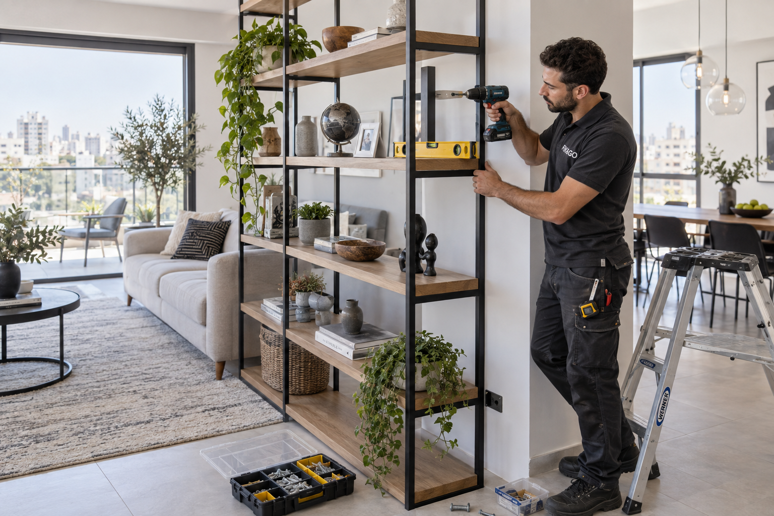 FIX&GO handyman securing a shelving unit