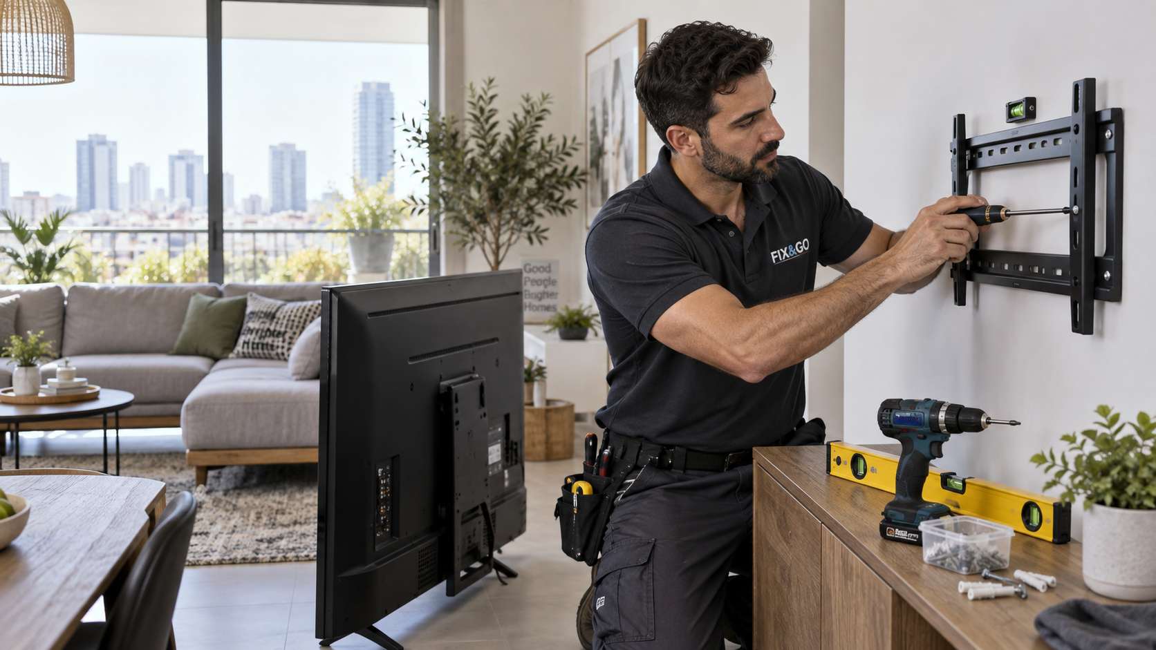FIX&GO handyman installing a television bracket